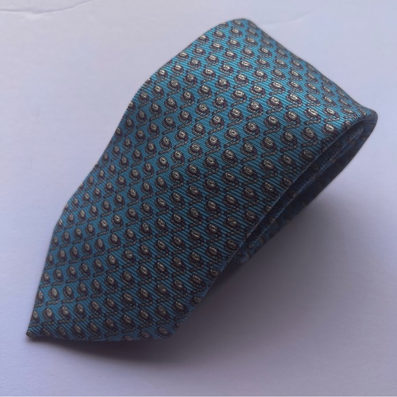 ERMENEGILDO ZEGNA 100% silk Italy Tie blue /tape measures  theme all over print - Picture 1 of 16